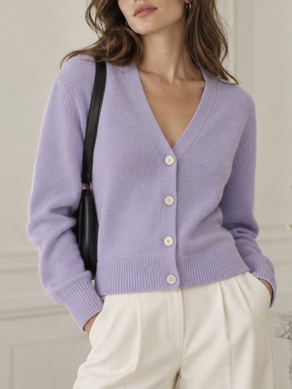 NWT Theory Pale Lilac 100% Cashmere Button Cardigan Balloon Sleeve Sweater XS